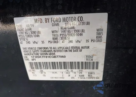 2014 Ford Explorer Limited z USA, uszkodzony, nr VIN 1FM5K7F81EGB77060